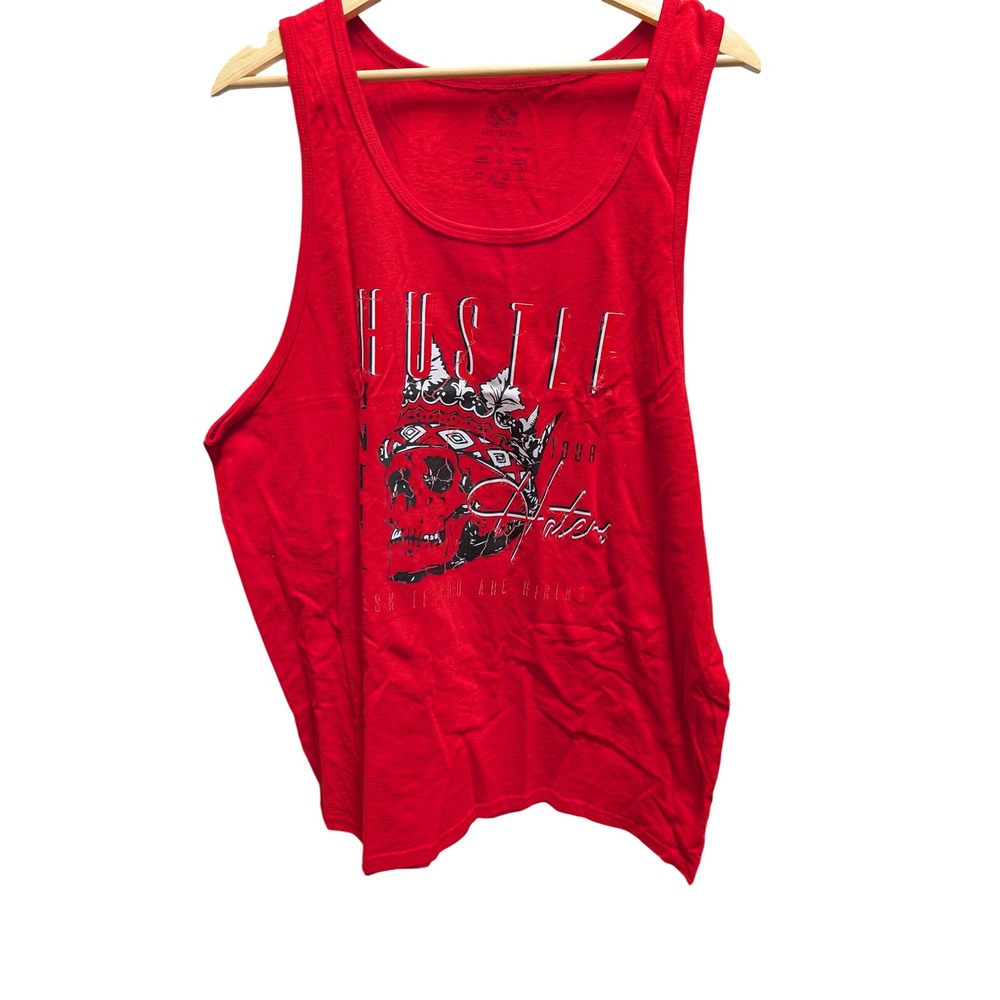Fruit of the Loom Tank Top Mens L Red New Skull Crown Hustle Graphic Tee